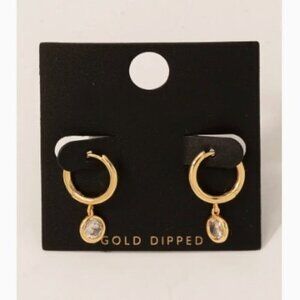 GOLD DIPPED RHINESTONE HUGGIE DROP EARRING